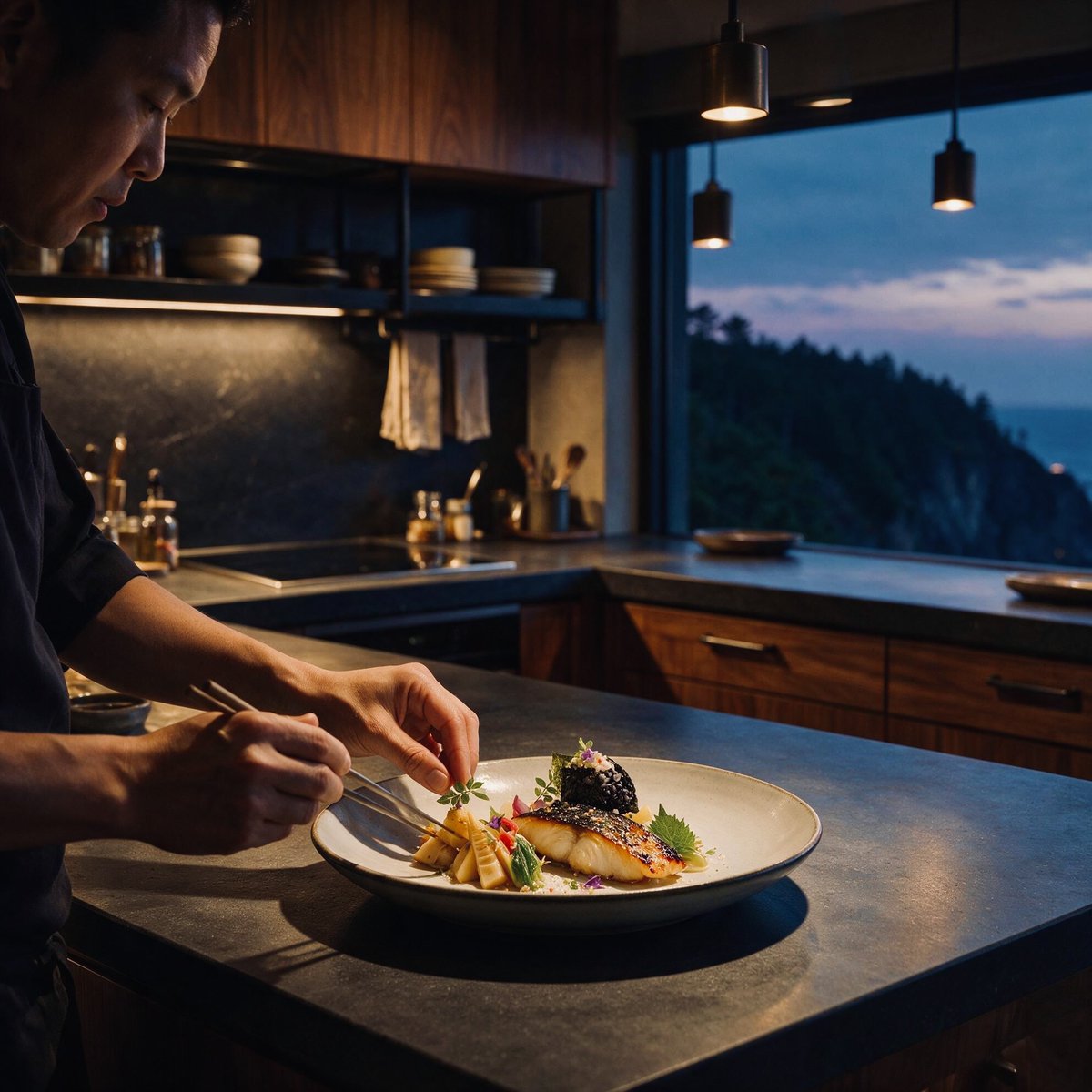 Cinematic Chef Plating at Dusk