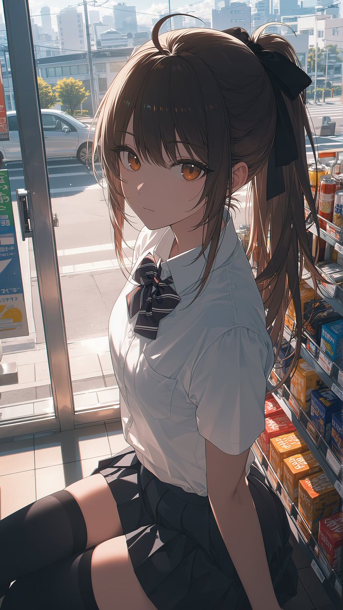 Sunlit Convenience Store Schoolgirl