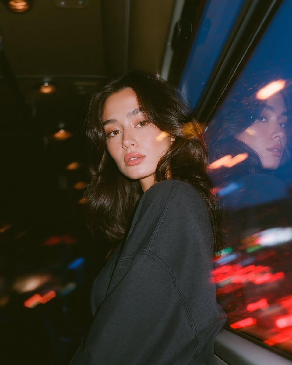 Cinematic Night Bus Portrait with Reflection