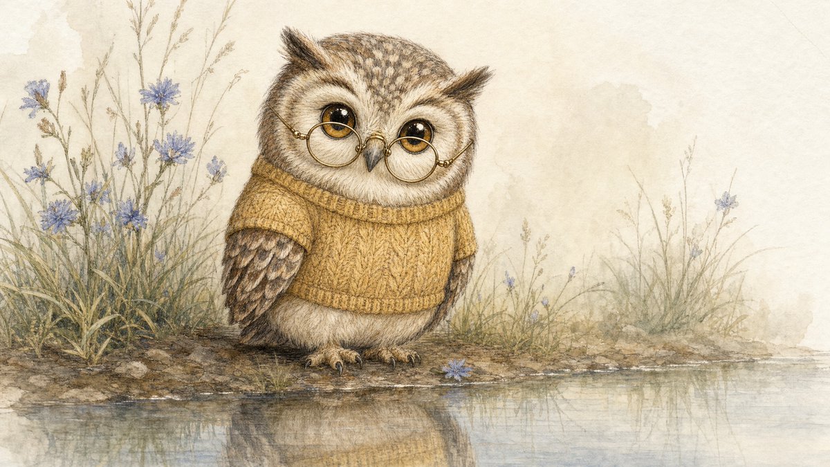 Watercolor Owl in Yellow Sweater