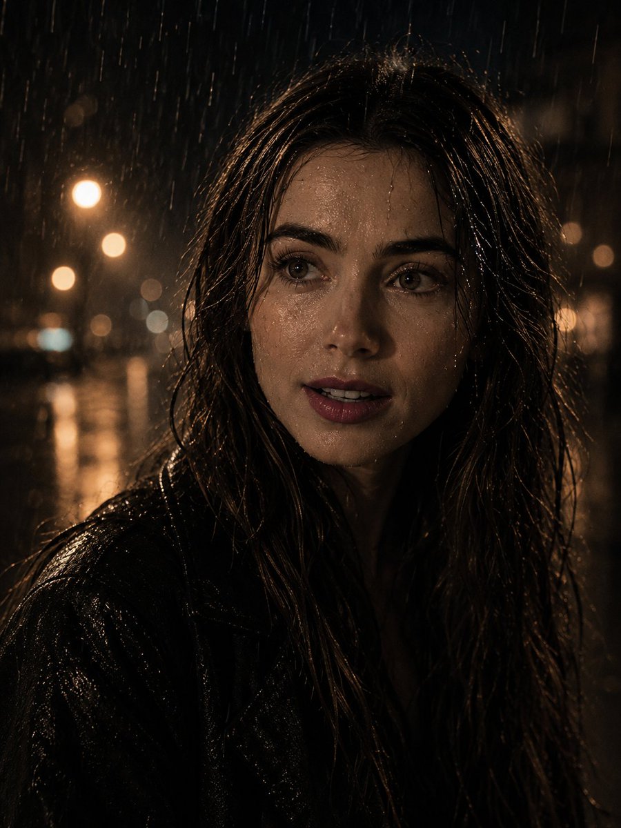 Cinematic Noir Rainy Portrait