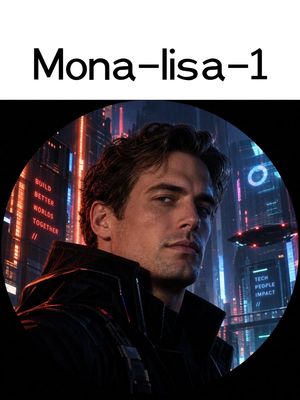 Mona-lisa-1 Cyberpunk Profile Avatar — Create a clean social-media profile style image on a vertical 3:4 canvas with a white header band at the top and a large 