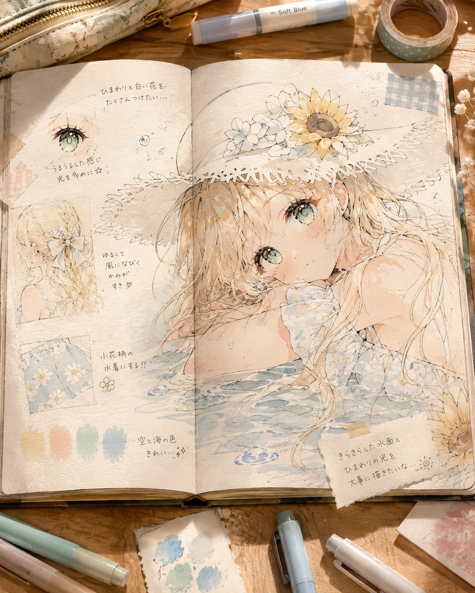 Summer Anime Sketchbook Flat Lay