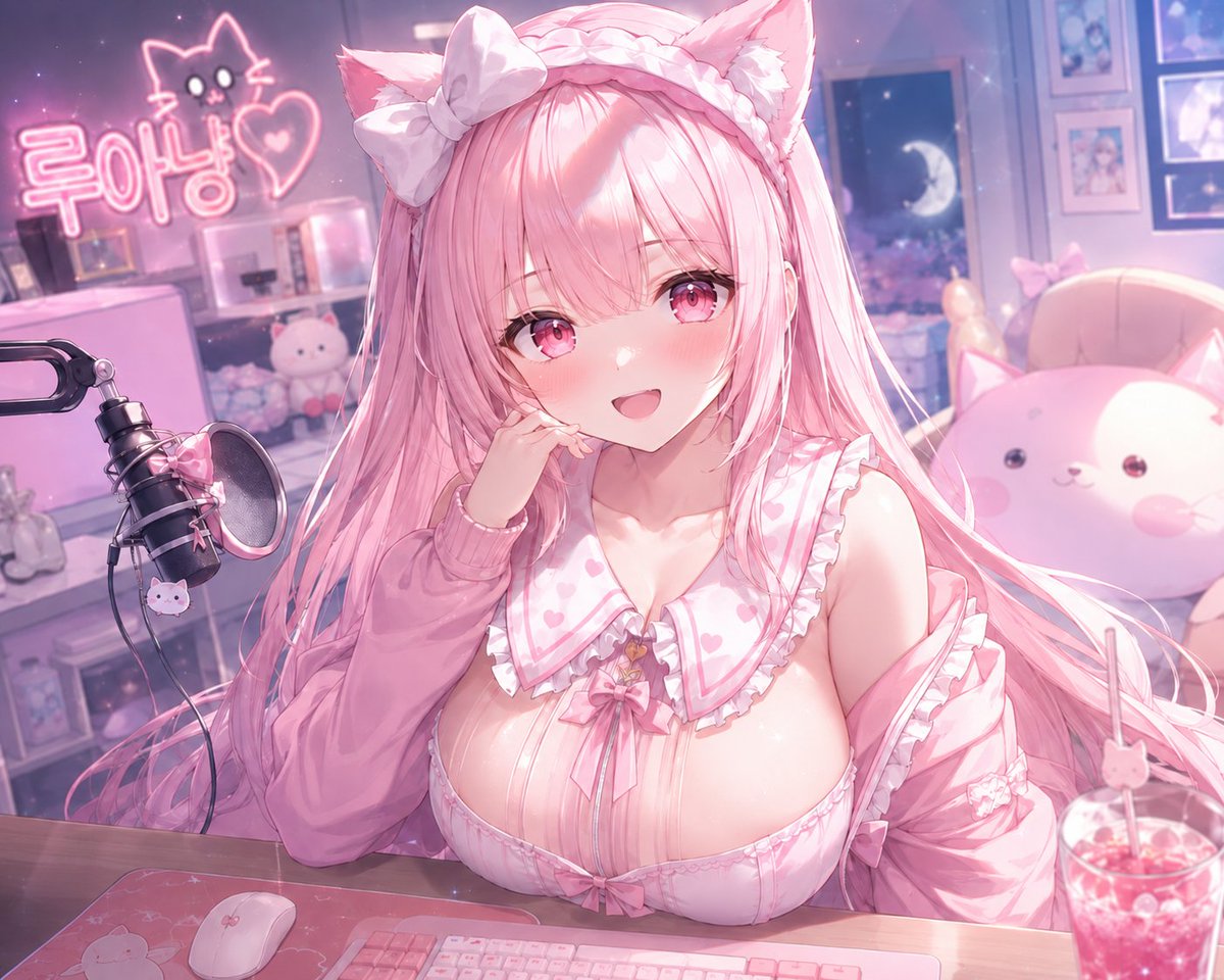 Pastel Pink Catgirl Streamer Room