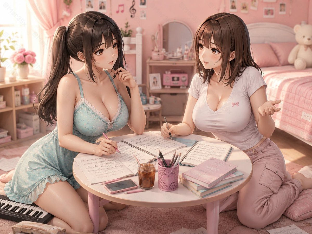 Pastel Anime Music Composition Scene