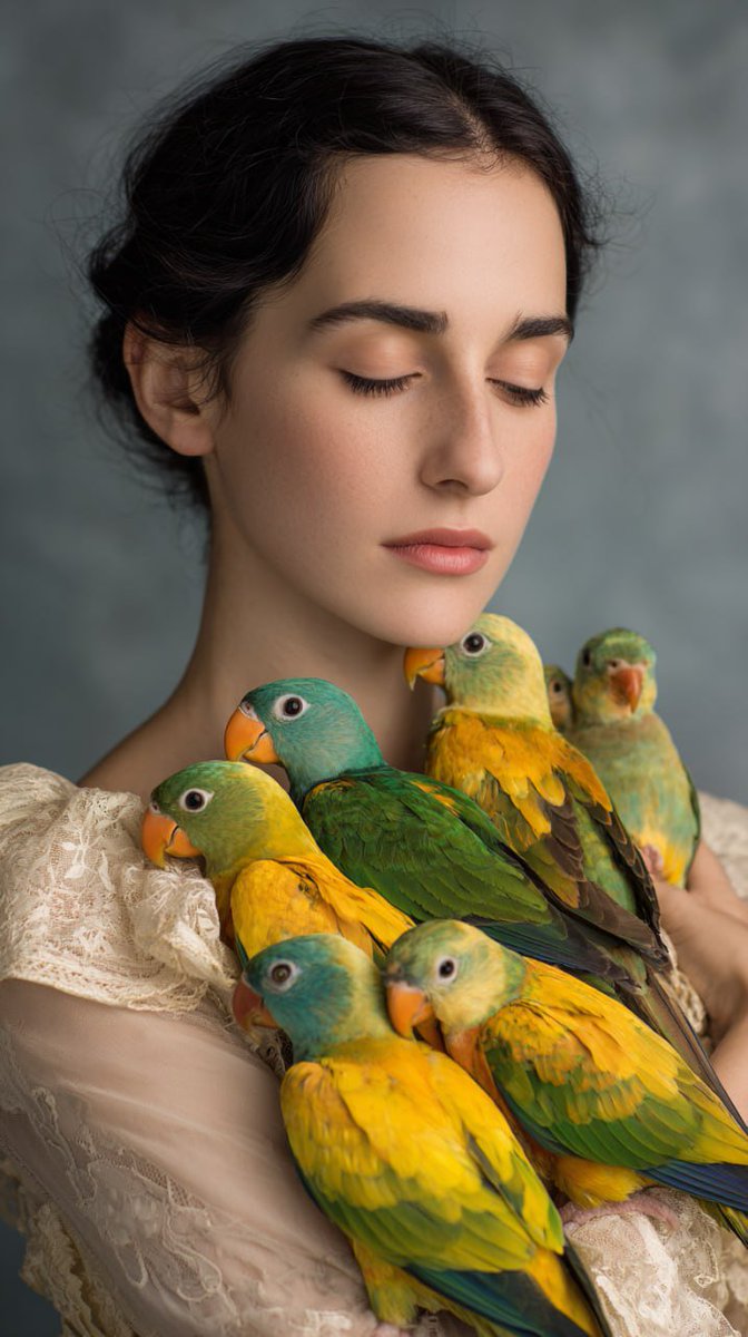 Profile / Avatar - Woman with Teal and Yellow Parrots - Image 1