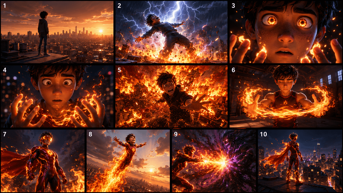 Pixar Style Superhero Storyboard