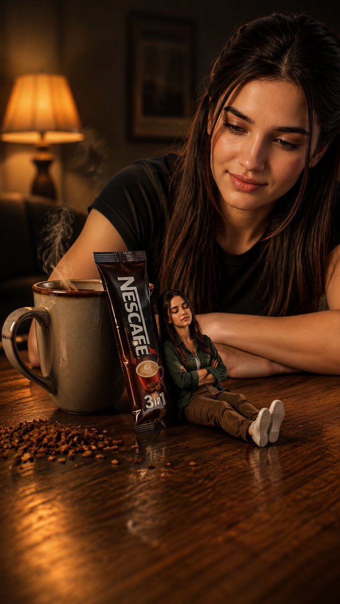 Miniature Woman Coffee Commercial