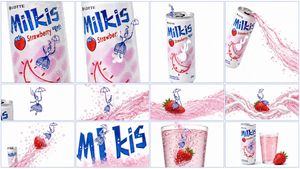 Milkis Strawberry Ad Shot Map — Goal: Create a clean 12-frame advertising shot map for a Korean strawberry milk soda can, designed like a polished product-comme