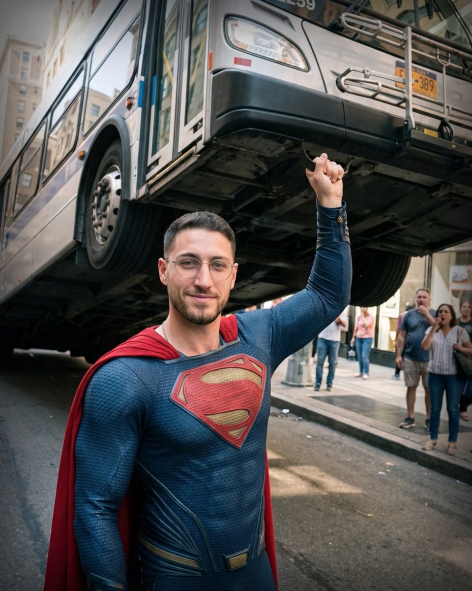 Candid Superman Lifting Bus