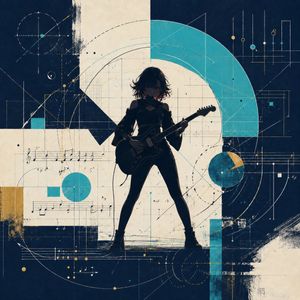 Abstract Rock Guitarist Album Art — Create a square album-cover-style illustration of {argument name="character name" default="an anonymous young female rock gu