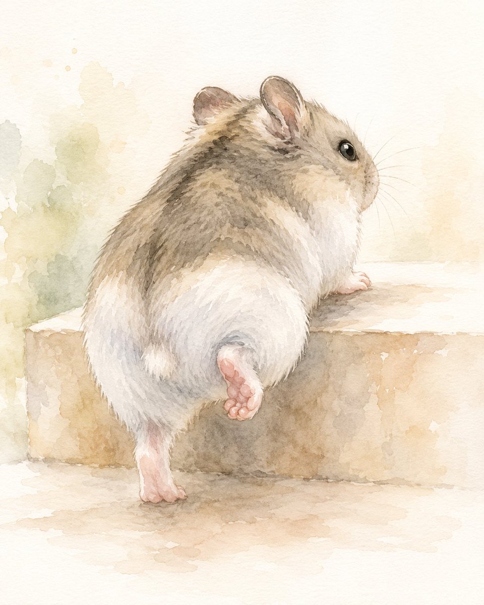 Watercolor Hamster Climbing Step