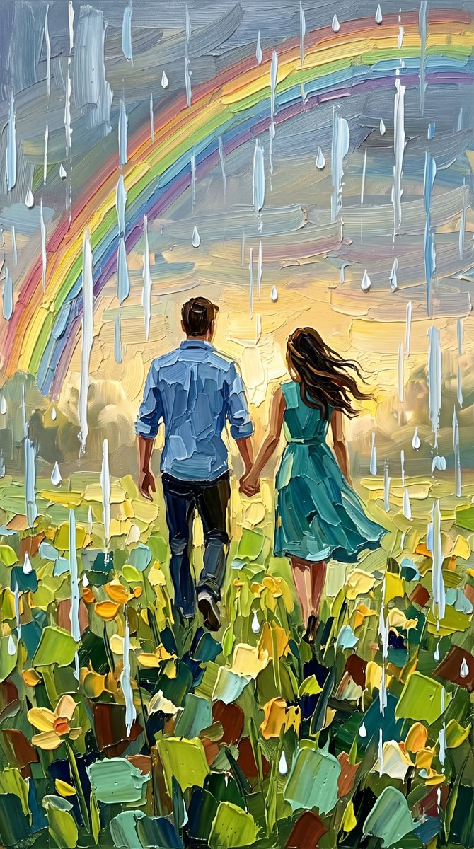 Couple in Rainy Rainbow Meadow