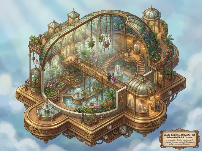 Game Asset - Clockpunk Miniature Botanical Greenhouse - Image 1