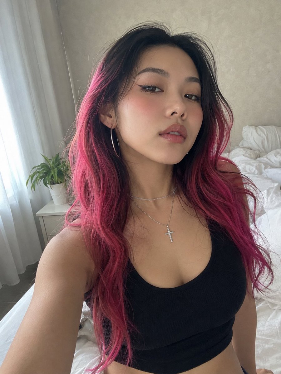 Pink Hair Bedroom Selfie Photography