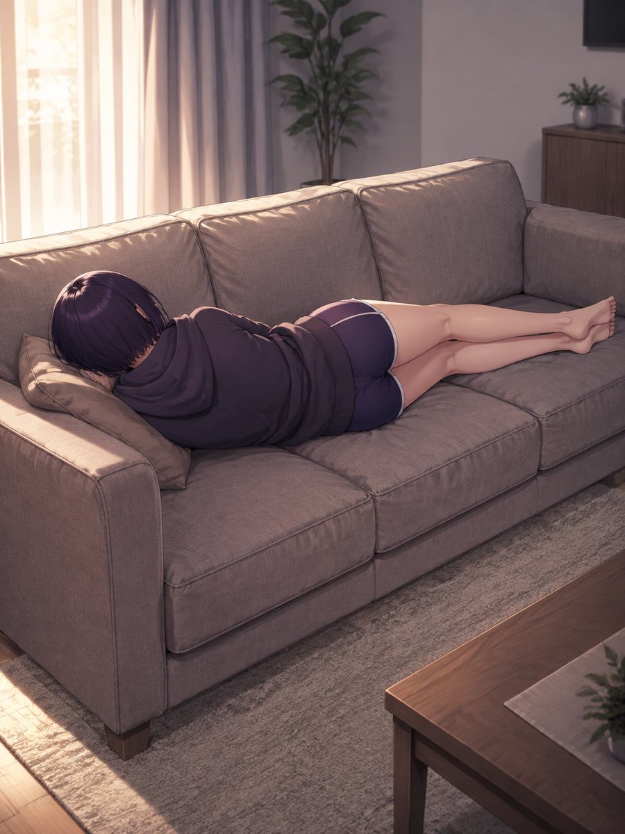 Person Lying Parallel on Sofa