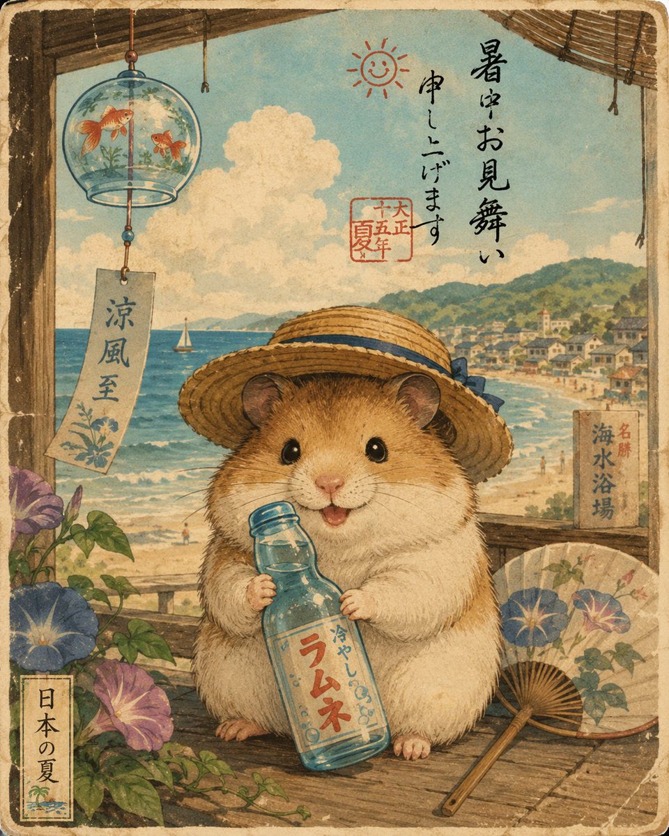 Ukiyo-e Hamster Summer Postcard