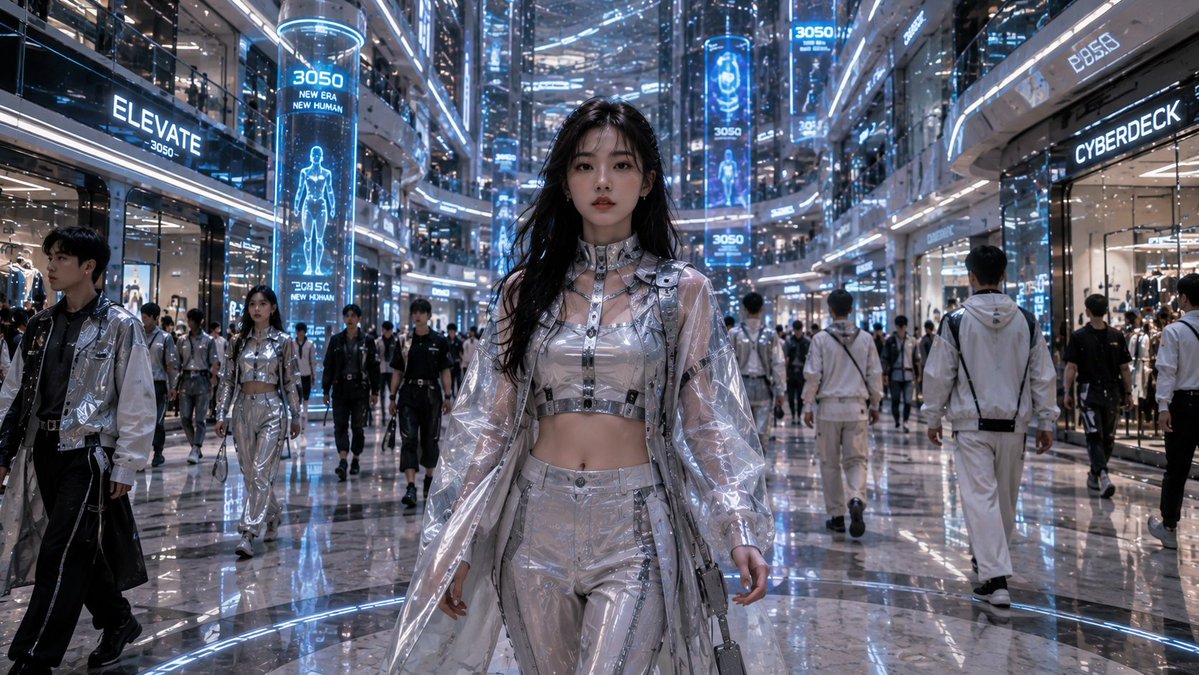 Futuristic Mall Fashion Scene