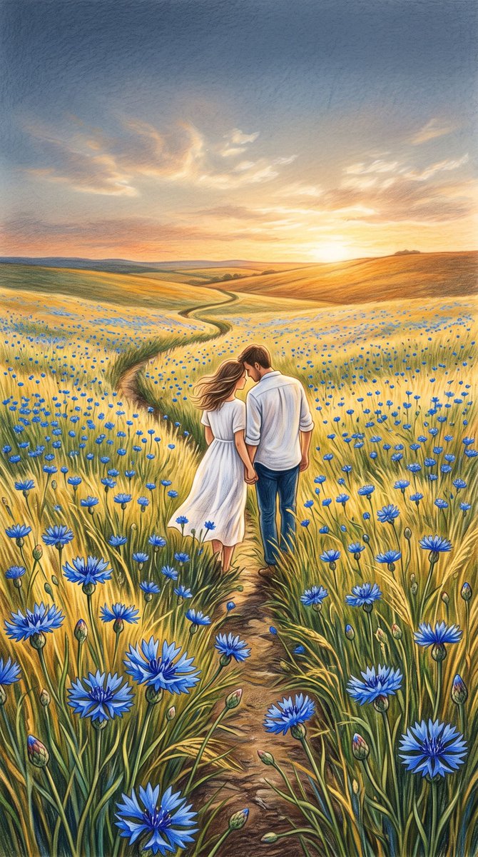 Social Media Post - Colored Pencil Meadow Landscape - Image 1