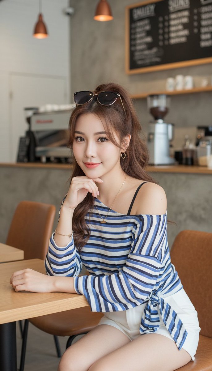 Social Media Post - Stylish Woman in Modern Cafe - Image 1