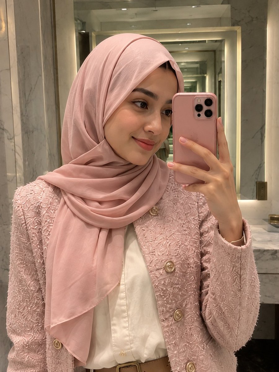 Pink Hijab Mirror Selfie Portrait