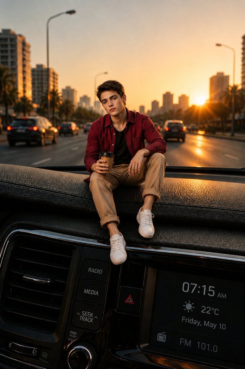 Miniature Man on Car Dashboard