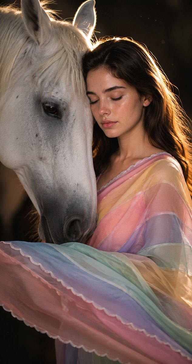 Woman and White Horse Serene Portrait