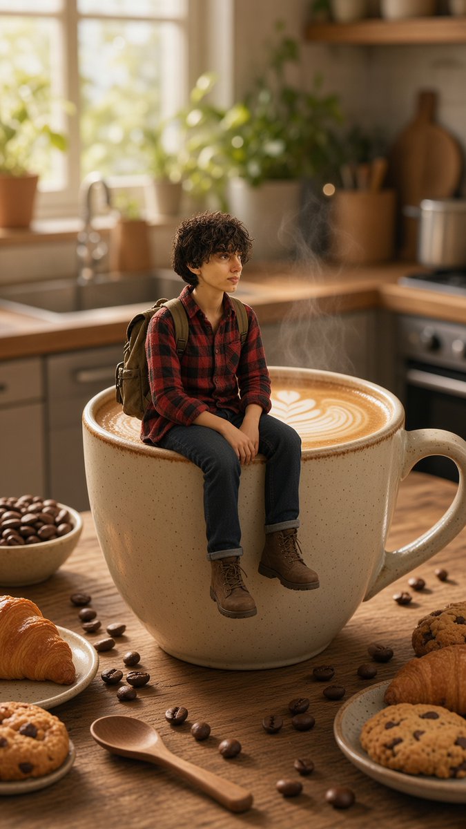 Miniature Man on Giant Latte Mug