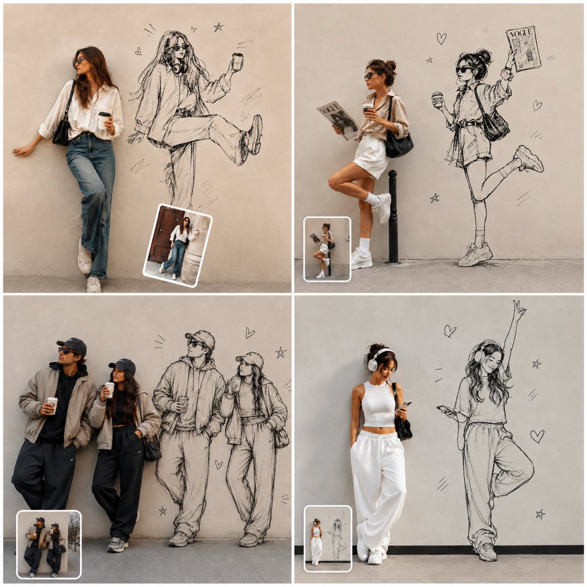 Street Fashion Wall Sketch Collage