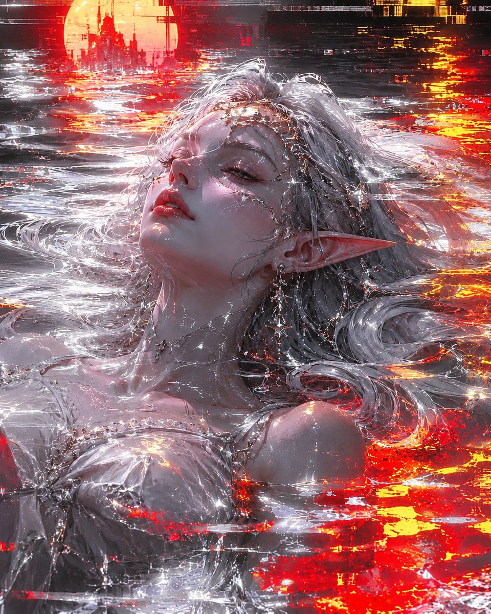 Silver Elf in Crimson Water