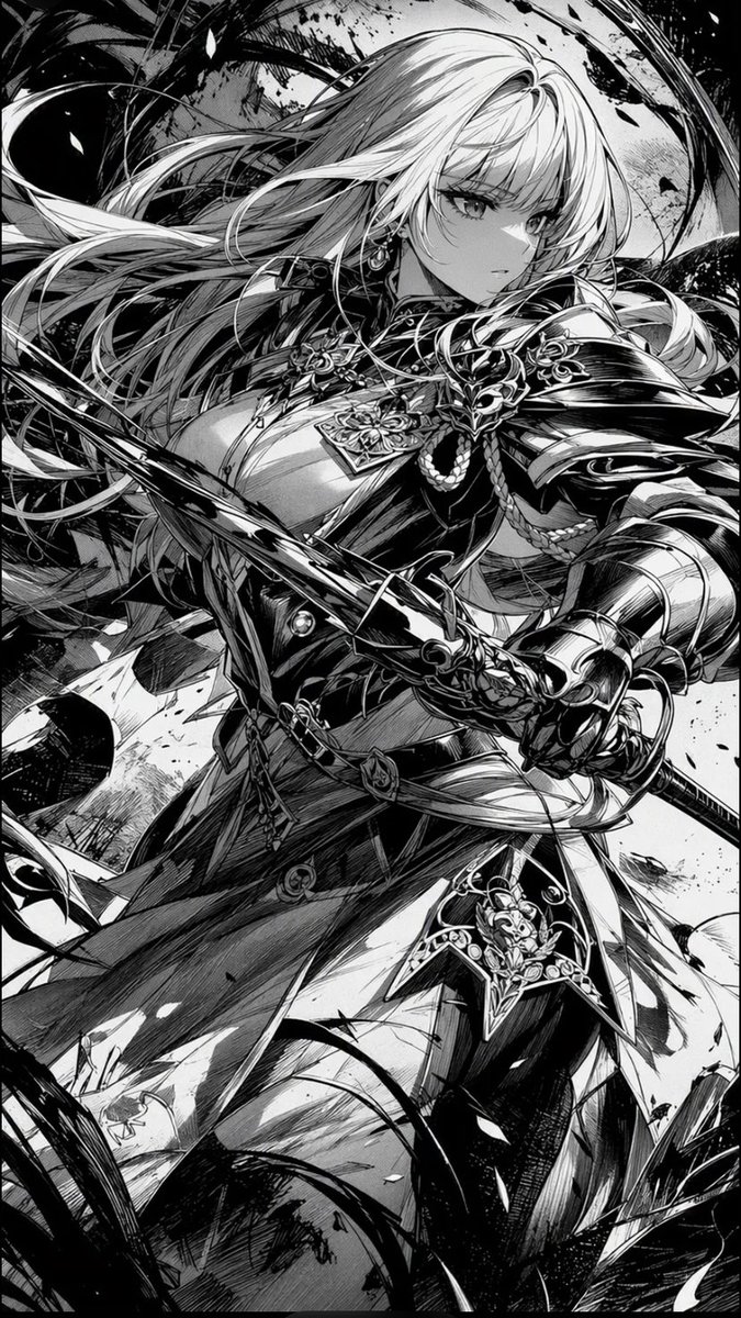 Monochrome Manga Female Knight