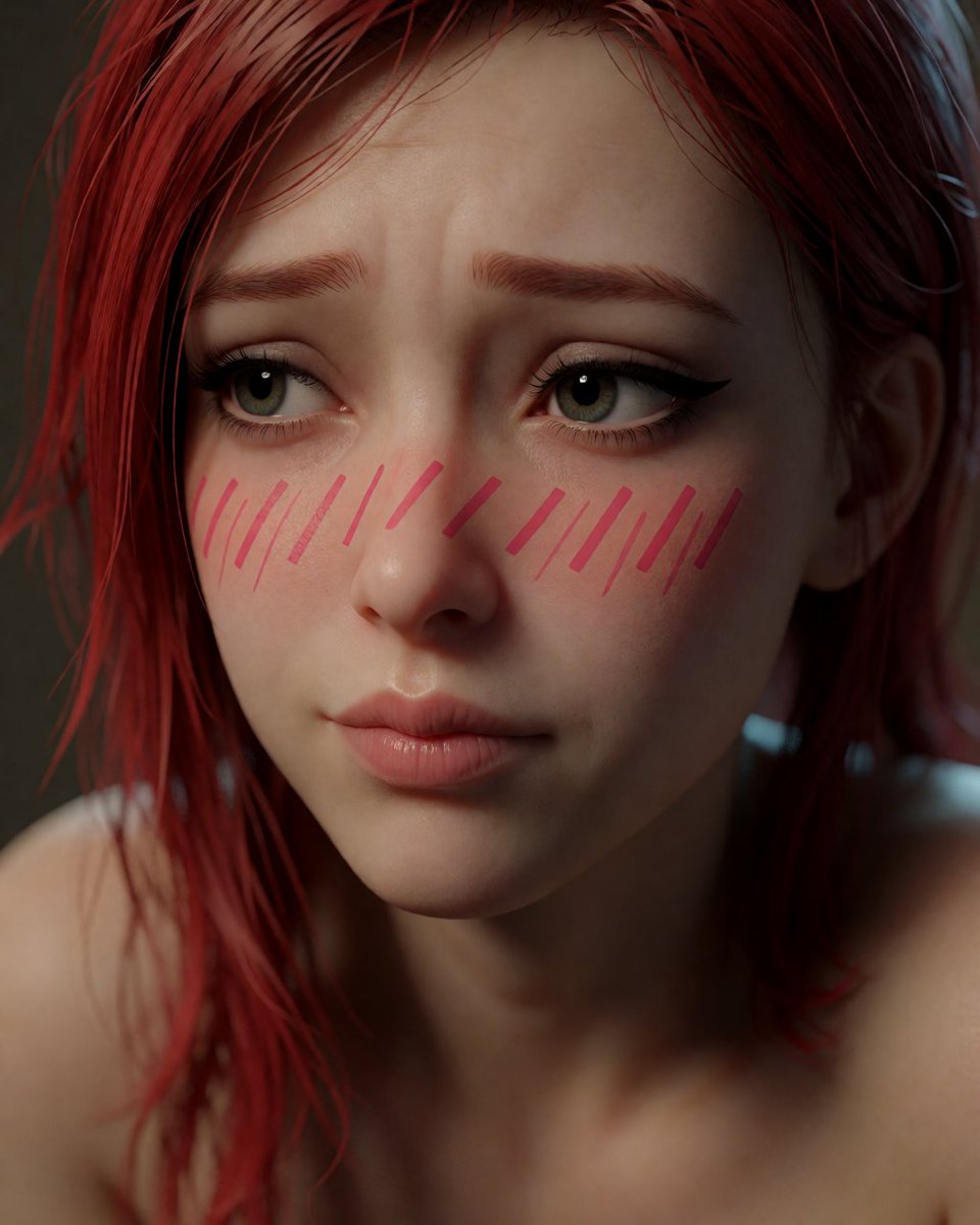 Shy Red-Haired Anime Realism Portrait