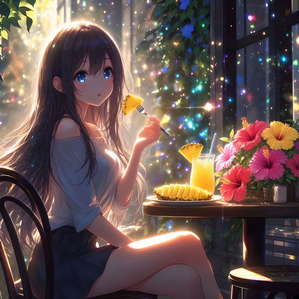 Anime Girl Eating Pineapple