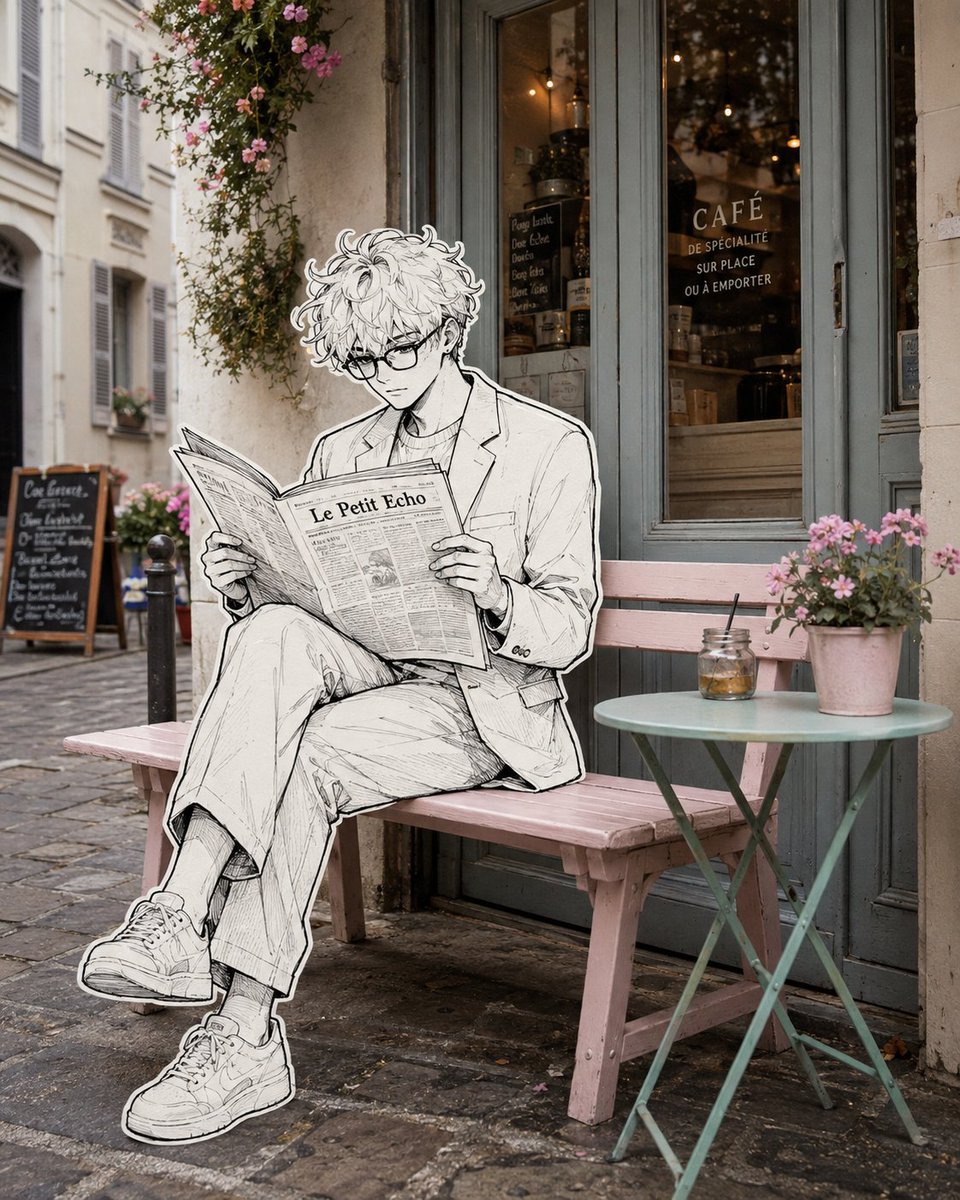 Parisian Café Mixed Media Illustration