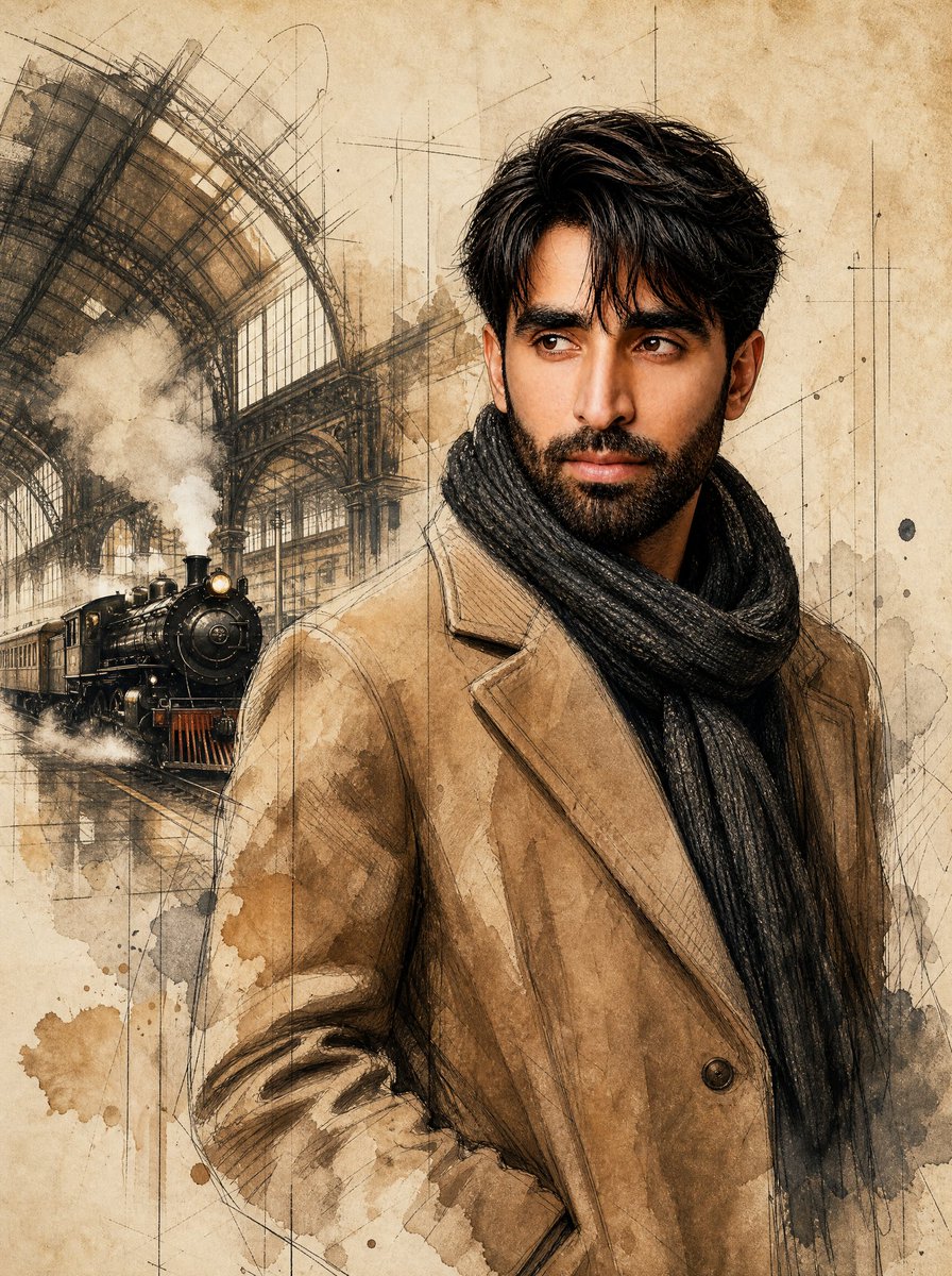 Historic Train Station Fashion Illustration