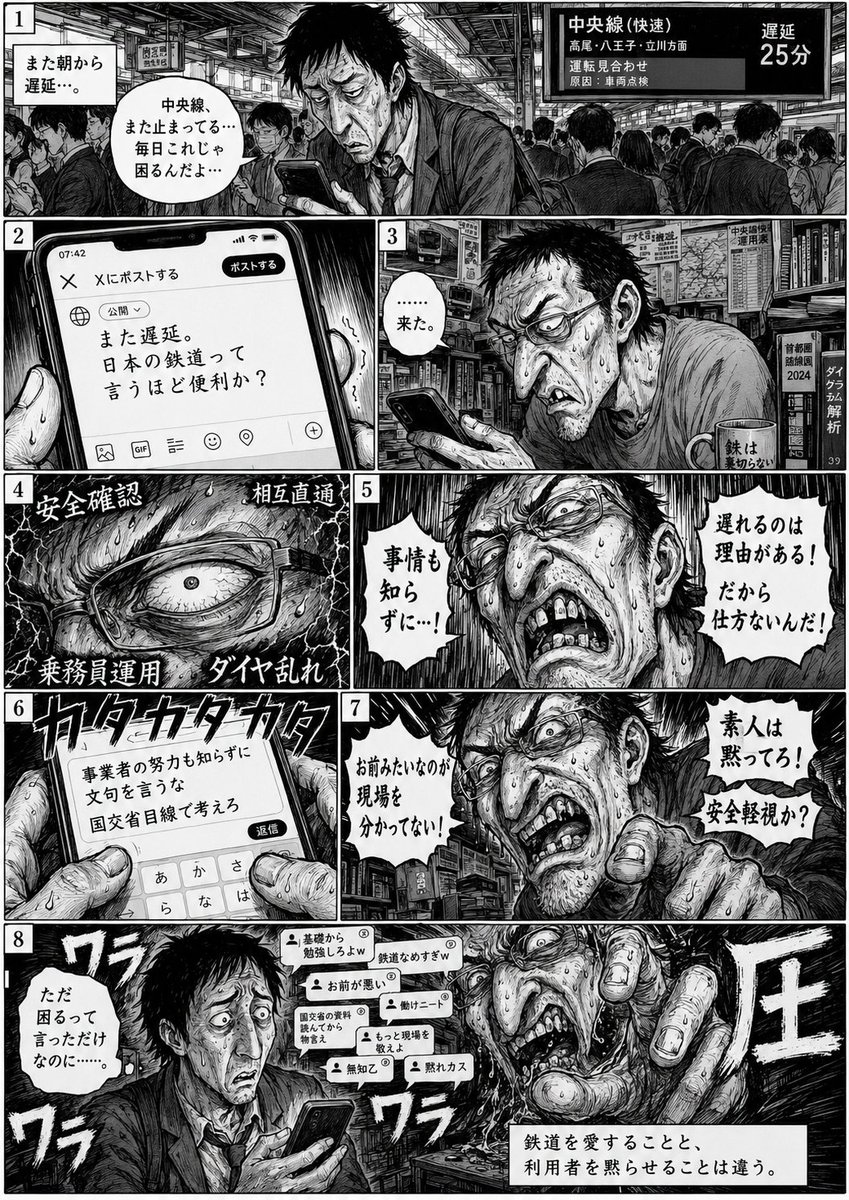 Eight-Panel Train Delay Manga
