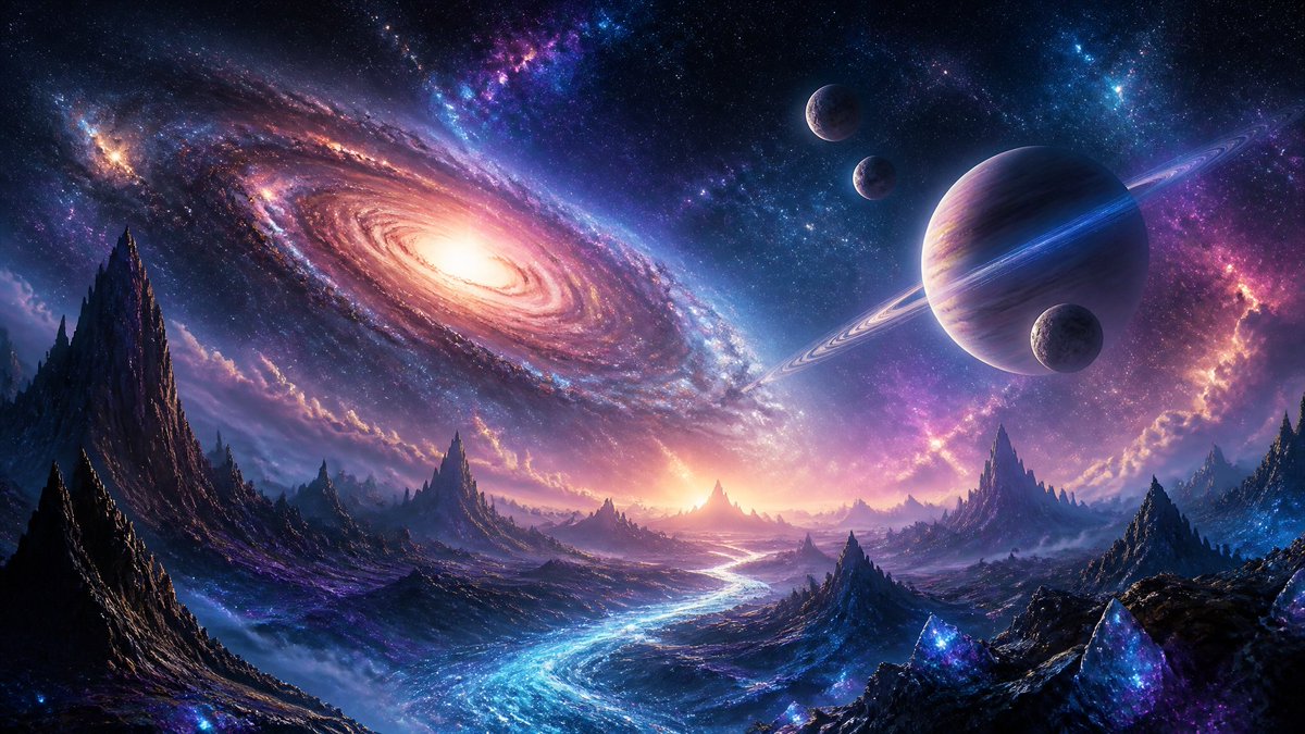 Alien Horizon with Ringed Planet