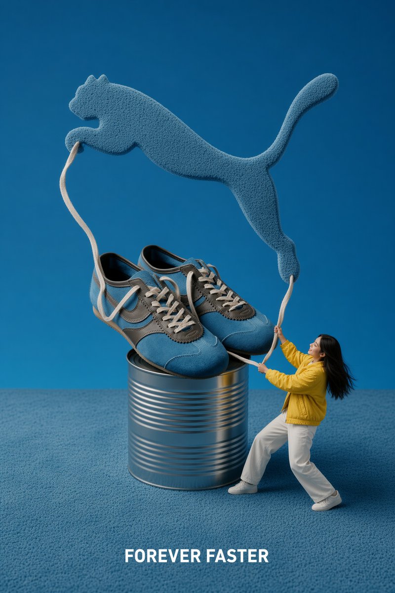 Surreal Sneaker Ad with Leaping Cat
