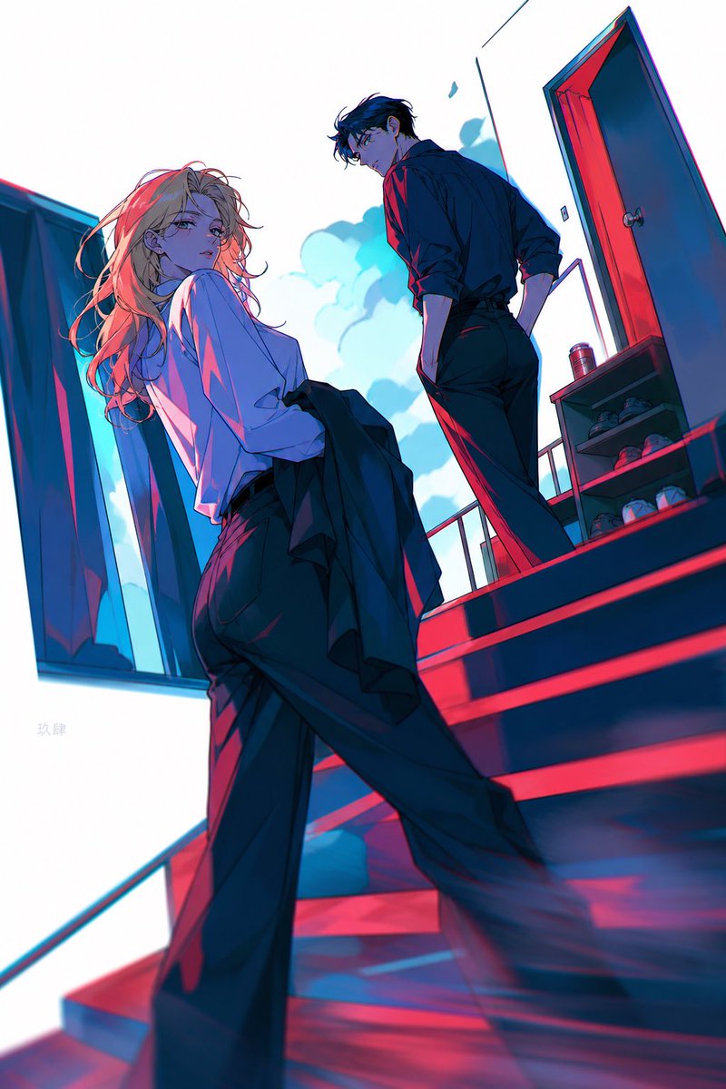 Dramatic Anime Rooftop Stair Scene