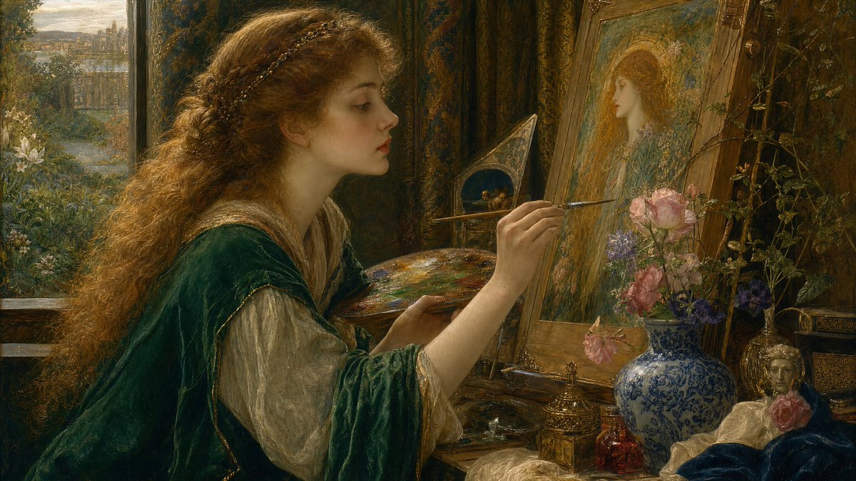 Pre-Raphaelite Woman Artist Painting