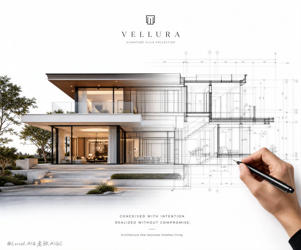 Architectural Villa Blueprint Poster