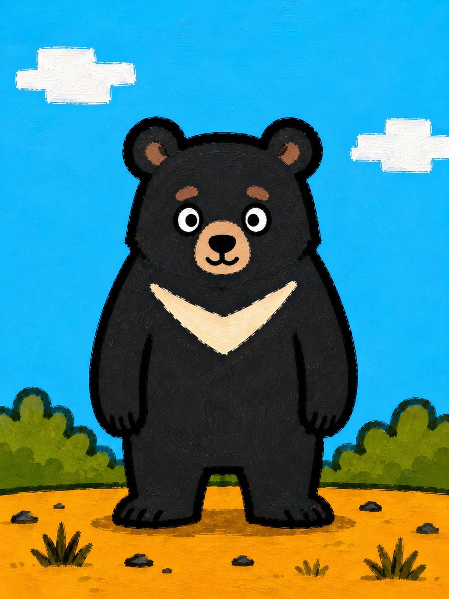 Cute Painted Black Bear Illustration