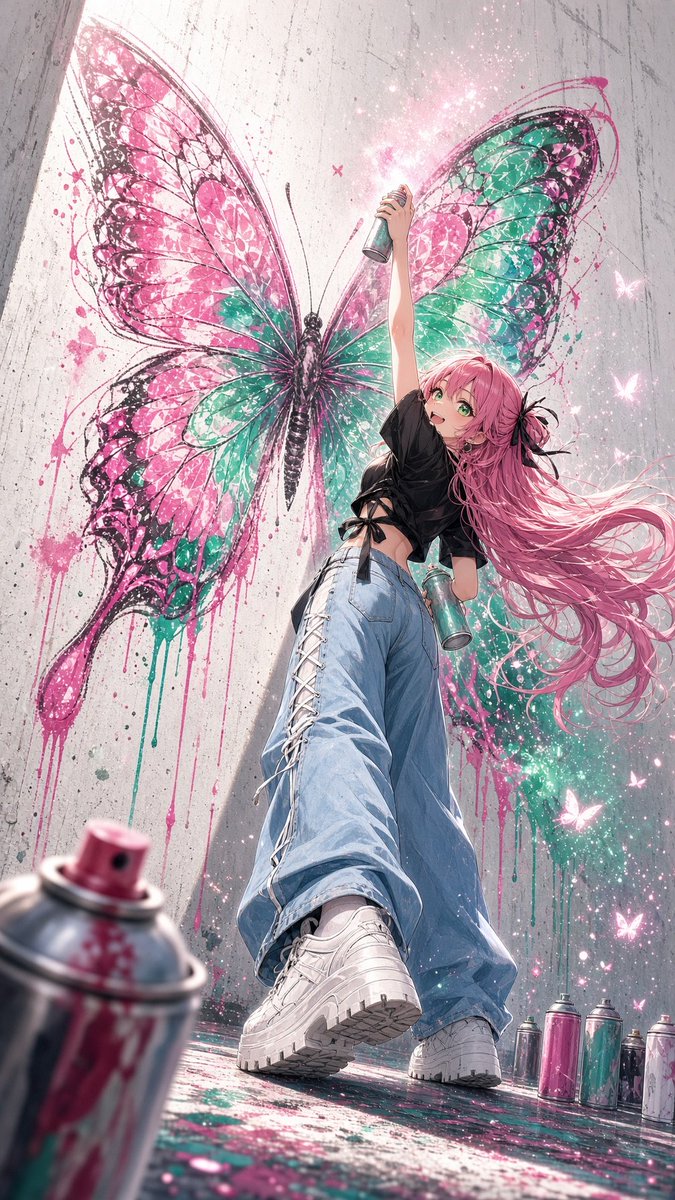 Anime Graffiti Butterfly Mural