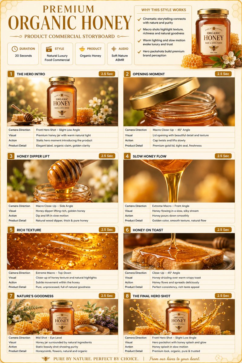 Comic / Storyboard - Premium Organic Honey Commercial Storyboard - Image 1