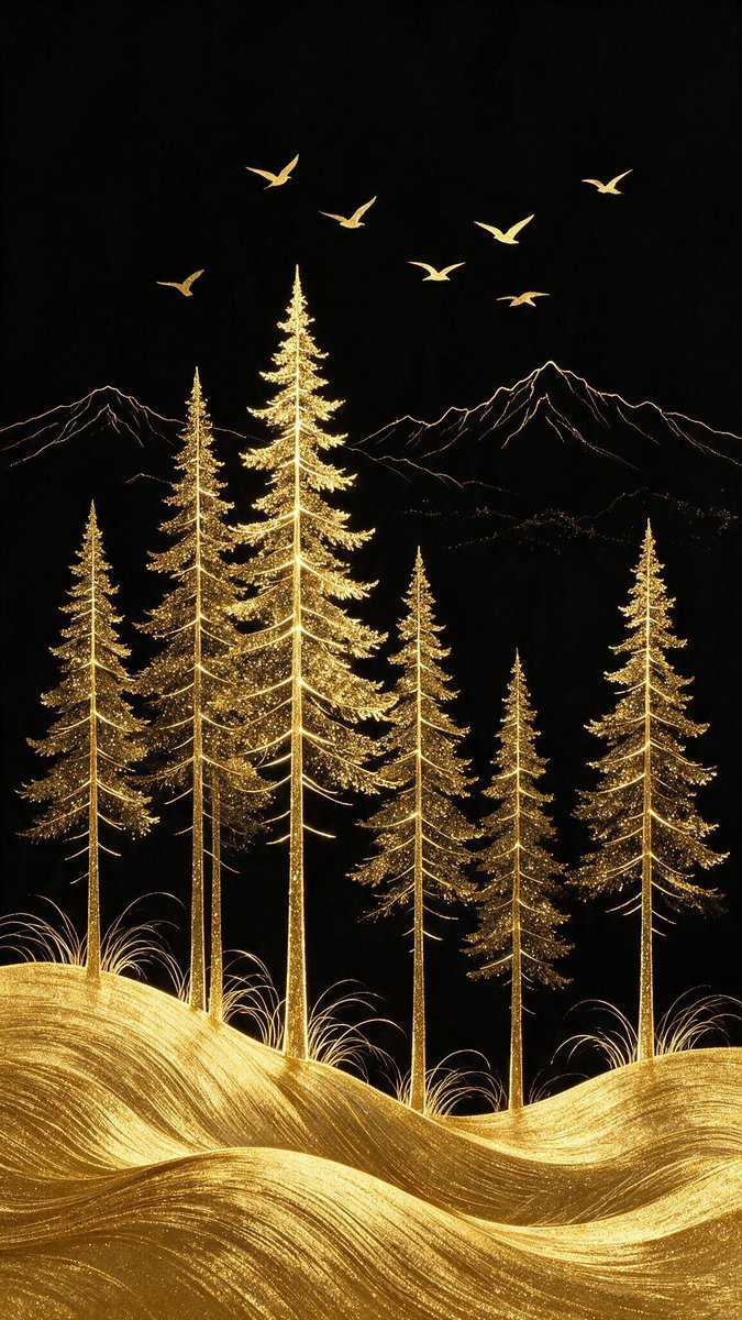 Minimalist Golden Forest Illustration