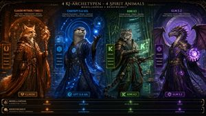 AI Model Spirit Animal Archetypes — Basierend auf Modellgröße und Redefreiheit, bitte render mir eine Grafik von 4 Archetypen der folgenden KI-Modelle:
- Claude