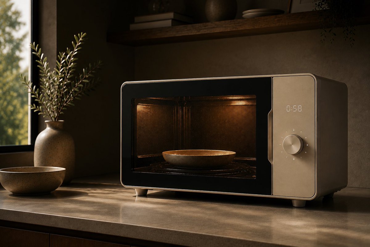 Warm Minimalist Microwave Product Photo