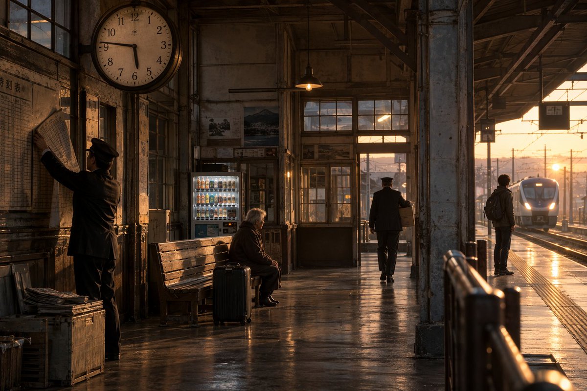 Old Japanese Station at Sunset