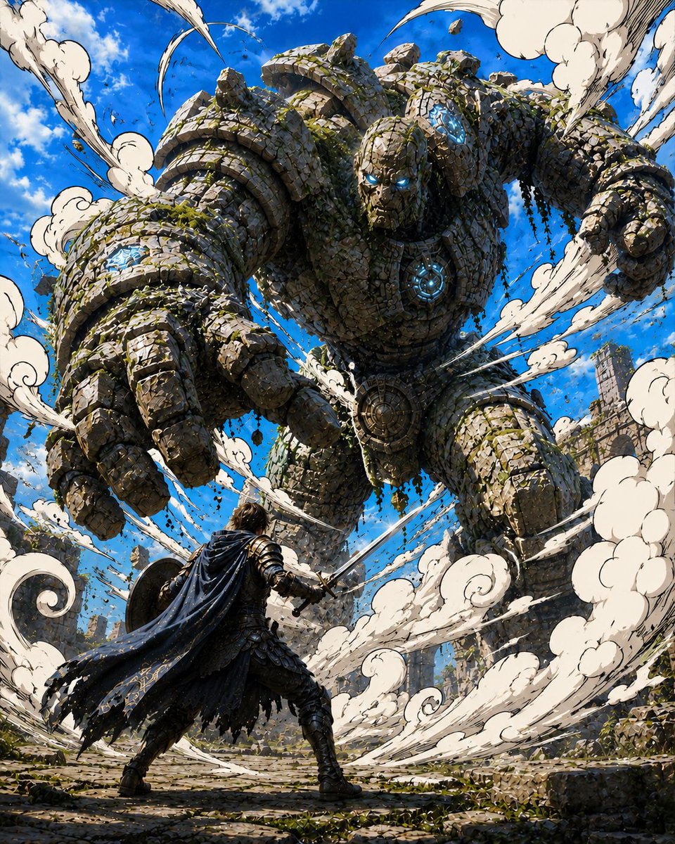Knight Versus Ancient Stone Golem