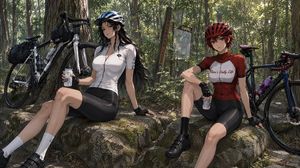 Forest Cycling Rest Scene — Using REFERENCE_0 as the character base, turn the character sheet into a cinematic anime storyboarding scene set during a cycling re